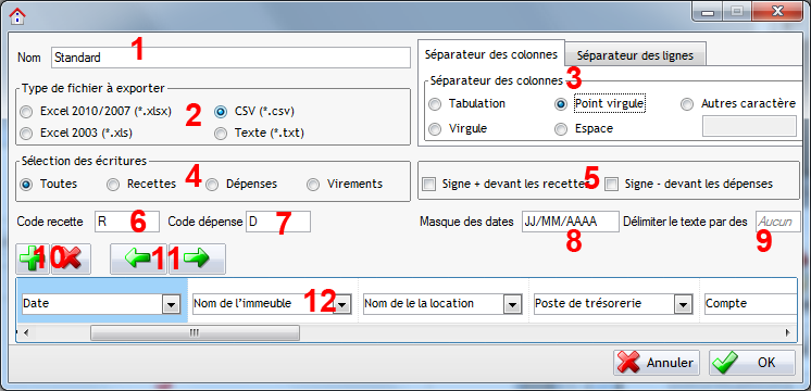 Configuration du format d&apos;exportation de la comptabilité