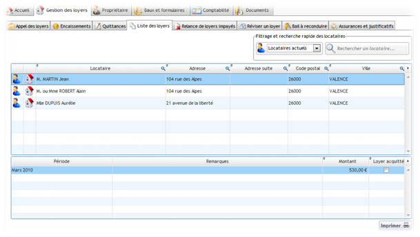 Liste des loyers