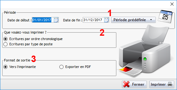 Paramètres d&apos;impression ou d&apos;export de la comptabilité